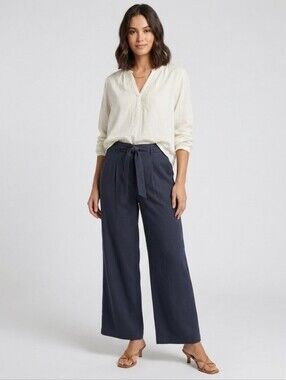 Zaggora Bkack Wide-Leg Tencel Tie-Waist Pants